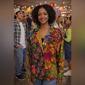 Vintage Colorful Patchwork Blazer Patricia Hermann Devil Tris Sequins